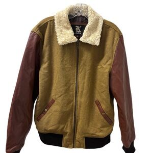Men's Two-Tone Brown Wool Sherpa Collar Bomber Jacket